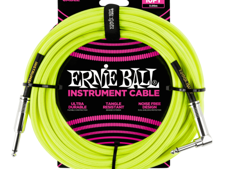 10ft Braided Straight Angle Cable, Neon Yellow on Sale