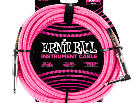 10ft Braided Straight Angle Cable, Neon Pink For Sale