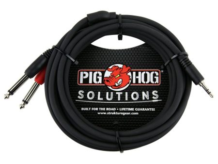 Pig Hog PBS3410 10  Stereo Breakout Cable, 1 8  to Dual 1 4  Supply