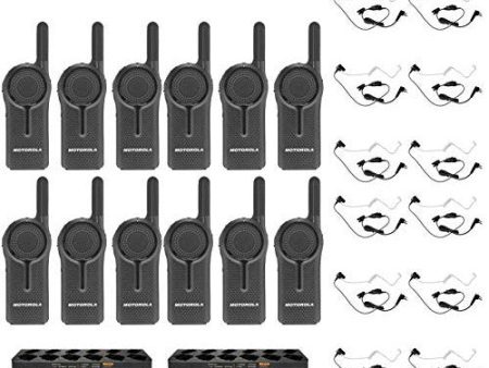 12 Pack of Motorola DLR1060 900MHz ISM Band 1 Watt 6 Channels License Free Digital Two-Way Radio and Multi-Unit Charger and Surveillance Headset Sale