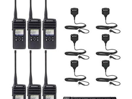 Motorola DTR700 50 Channel 1 Watt 900MHZ License Free Digital Two Way Radio with HKLN4606 Speaker Microphone and PMPN4465 Multi Unit Charger (6 Pack) Supply