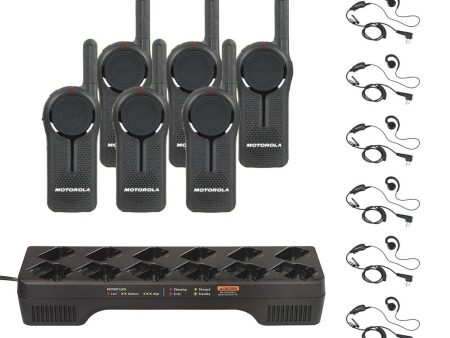 6 Pack of Motorola DLR1060 900MHz ISM Band 1 Watt 6 Channels License Free Digital Two-Way Radio and Multi-Unit Charger and Earpiece Online Sale