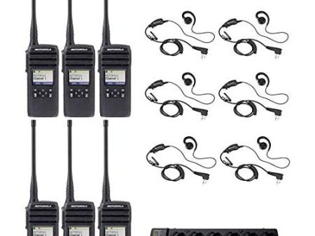 DTR700 50 Channel 1 Watt 900MHZ License Free Digital Two Way Radio with HKLN4604 C-Ring Headset and PMPN4465 Multi Unit Charger (6 Pack) For Sale